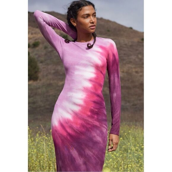 NEW Anthropologie Electric & Rose Skyler Pink Purple Tie Dye Midi Dress X-Small - Picture 1 of 3